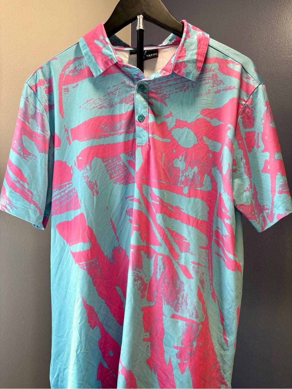 Men's Abstract Print Polo in Turquoise & Pink